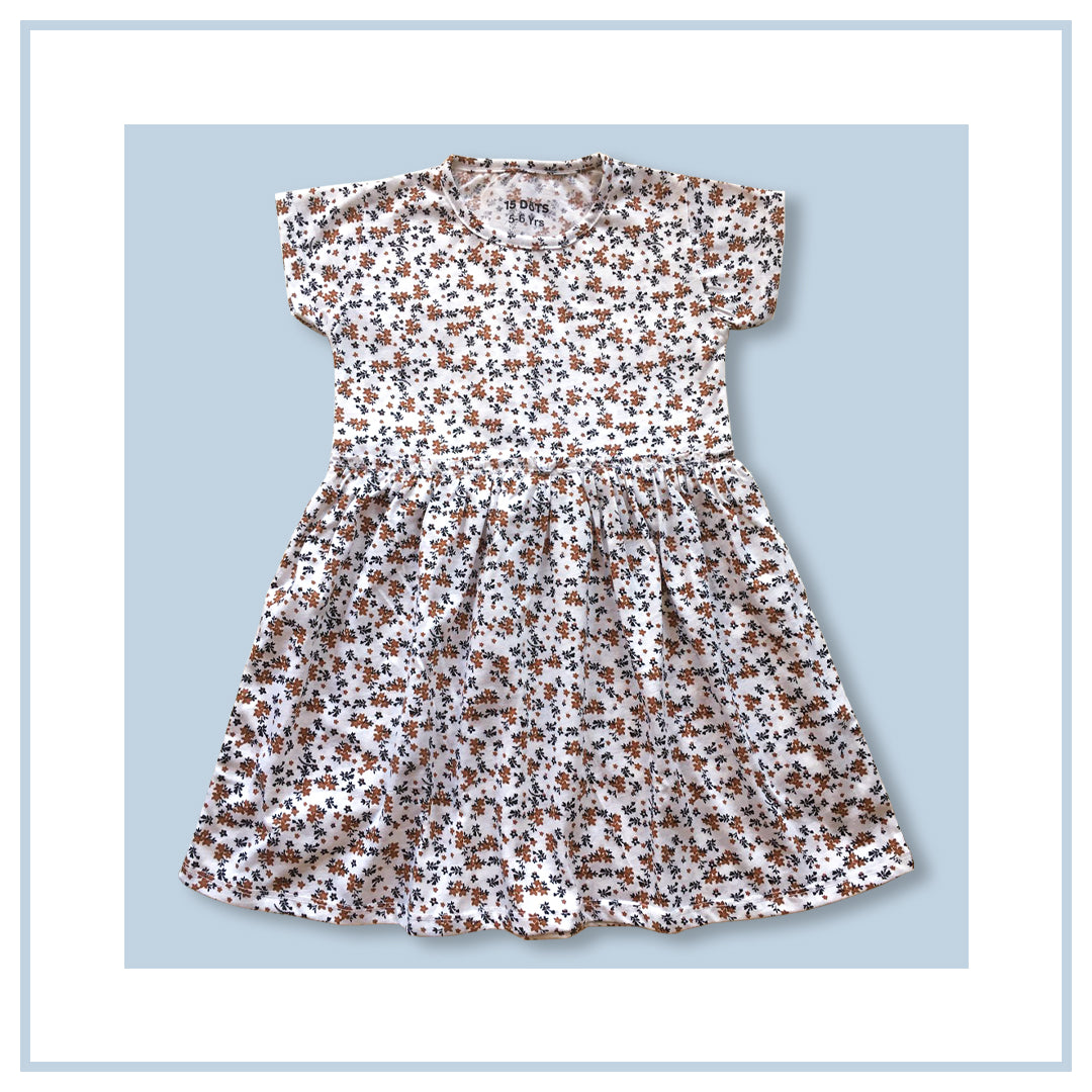 GIRLS WHITE  FLORAL PRINTED DRESS